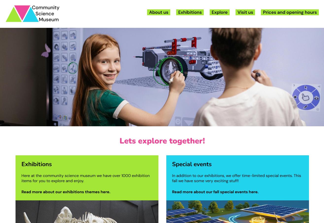 thumbnail image of the Community Science Museum website homepage